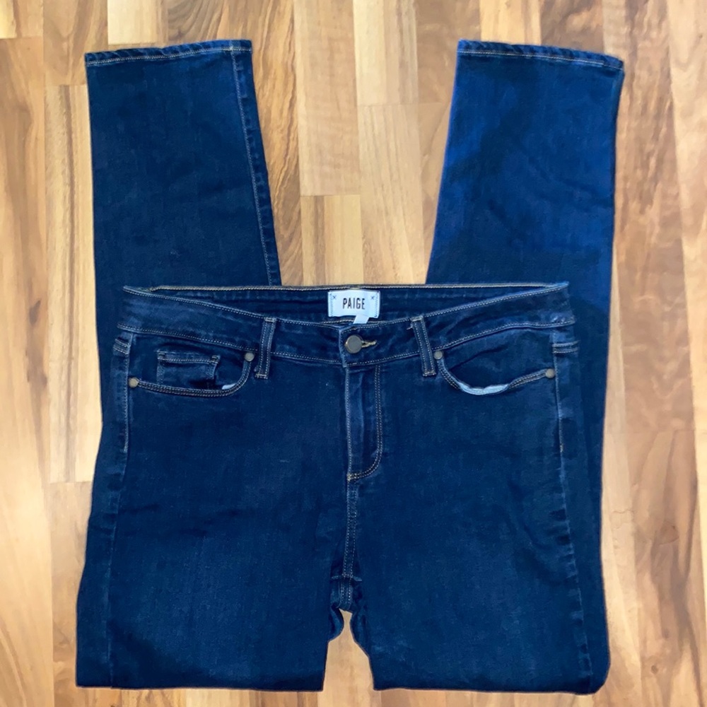 Paige Skyline Skinny Rayon Cotton Blend Mid-Rise Darker Wash Rosalyn Jeans-Sz 32
